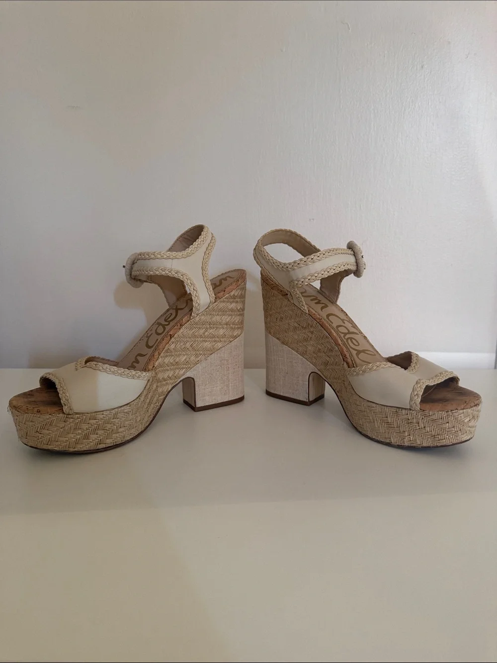 Sam Edelman Lillie Platform Wedge Sandals Cream Espadrille Braided Size 10